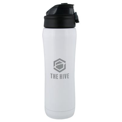 Satin white stainless bottle with custom logo.