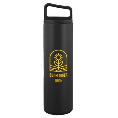 Black powder stainless bottle with custom logo.