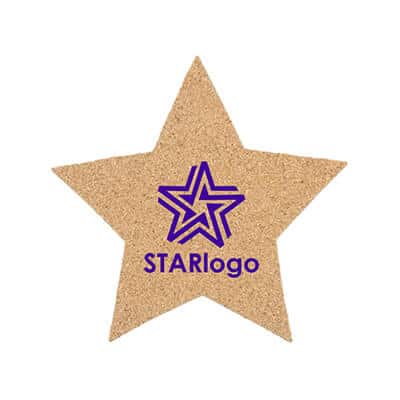 Cork star coaster with logoed imprint.