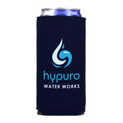 Foam slim can cooler with custom full-color logo.