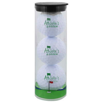 White golf ball with personalized logo.