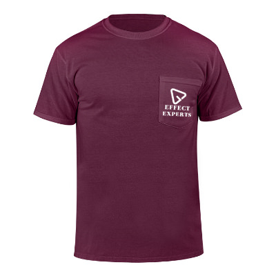 Custom maroon dri-power pocket t-shirt with logo.