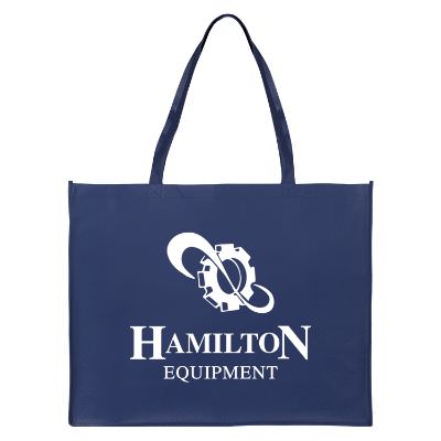 Polypropylene navy blue large tote with side pockets bag promotional.