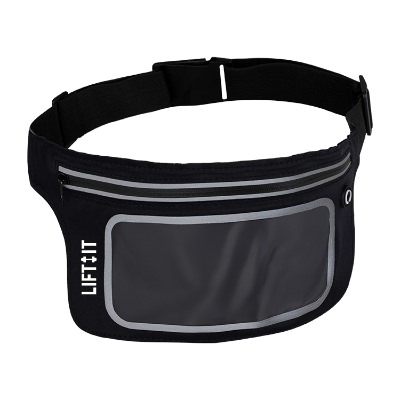 Black touch thru waist pack with imprint.