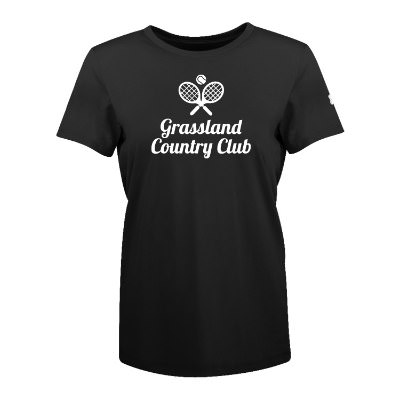 Ladies' black with white t-shirt with custom imprint.