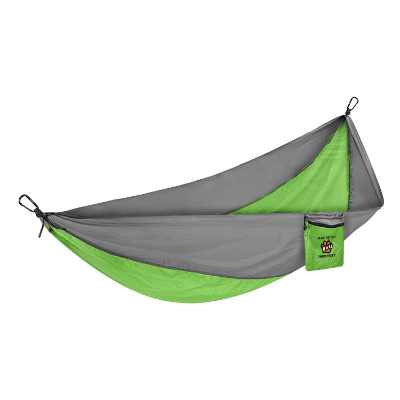 Lime green nylon hammock with custom full-color imprint.