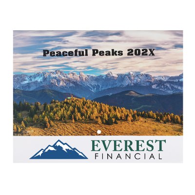 Stapled wall calendar with images of sunsets with custom full color imprint.