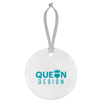 Clear glass ornament with a custom logo