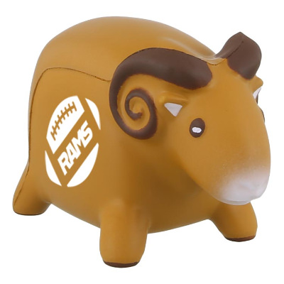 Brown foam stress ball with a custom logo.