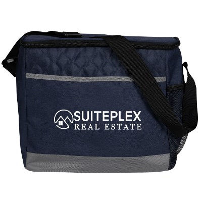 Navy polyester carry quilted cooler bag with custom logo.