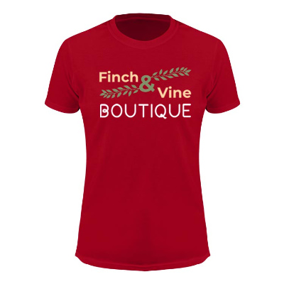 Red full color personalized short sleeve shirt.