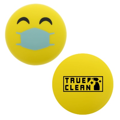 Yellow foam stress ball with a custom logo.