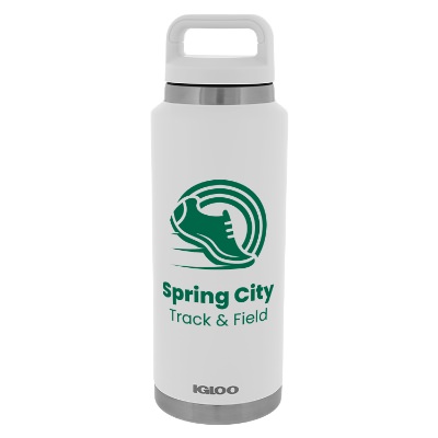 White stainless bottle with custom logo in 36 oz.