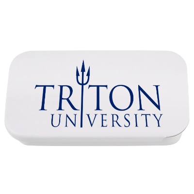 Aluminum white lip balm slide-out tin branded.