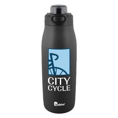 Black sports bottle with custom full color logo in 32 oz.