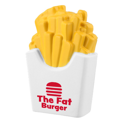White with yellow foam stress ball with a custom logo.