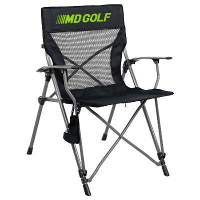 Black polyester chair with a personalized logo.