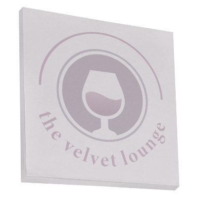 White paper sticky note with a customized imprint.