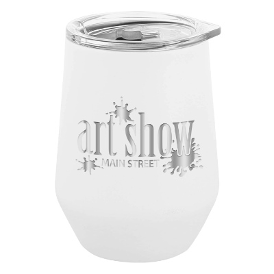 White wine tumbler with custom engraved imprint.