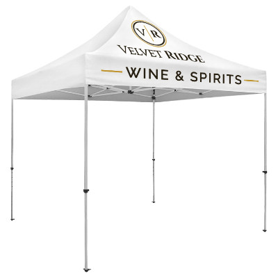 White 10-ft. tent with custom imprint.