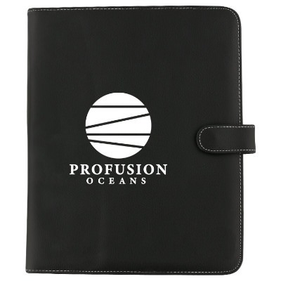 Polyurethane black grain padfolio with imprinted logo.