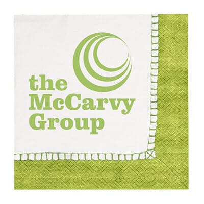 2Ply tissue sherbert bright green foil stamped lunch napkins promotional.
