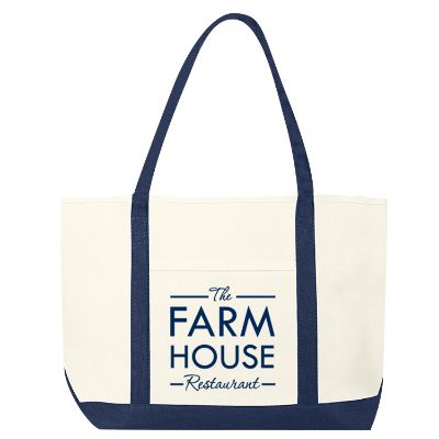 Cotton canvas black tote with promotional imprinting.