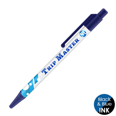 Full-color plastic pen with custom logo.