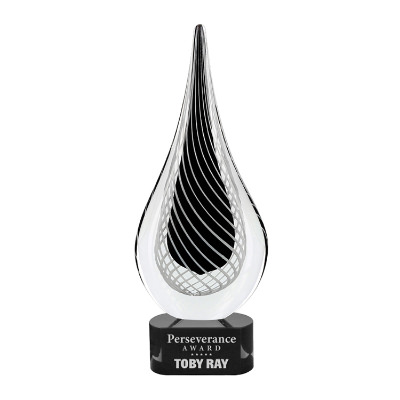 Glass award with custom laser engraved imprint.