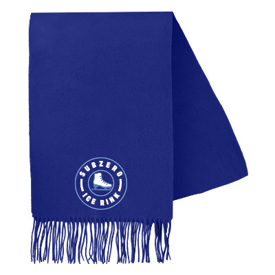 Royal blue scarf with custom full-color imprint.