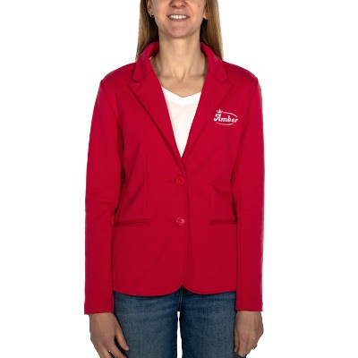 Ladies custom imprinted red blazer.