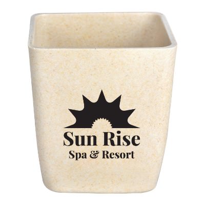 Tan bamboo branded flower pot set.