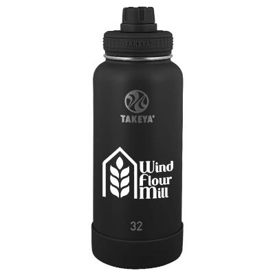 Black stainless bottle with custom logo.