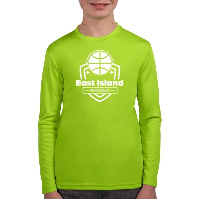 Lime green long sleeve tee with logo.