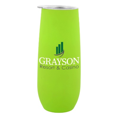 Lime green wine tumbler with custom full color logo.