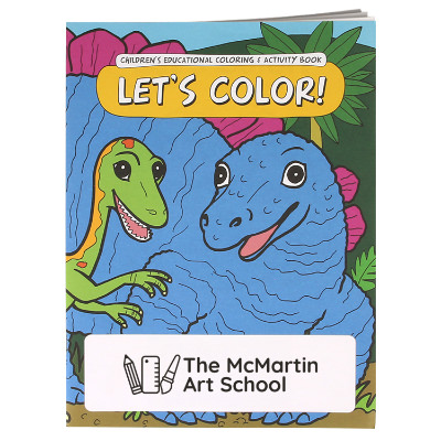 Multicolored paper coloring book with a custom imprint.