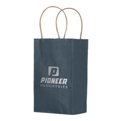Paper blue frenchie matt colored foil stamped bag branded.