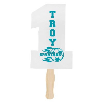 White paper hand fan with a personalized imprint
