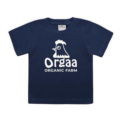 Personlized navy infant tee with logo.
