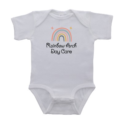 Custom white infant bodysuit with full color logo.