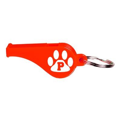 Blue promotional keychain with one color logo.
