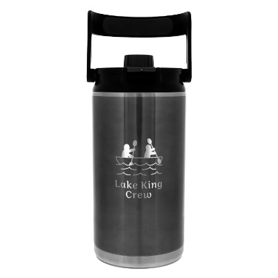 Stainless charcoal water bottle with custom engraved logo.