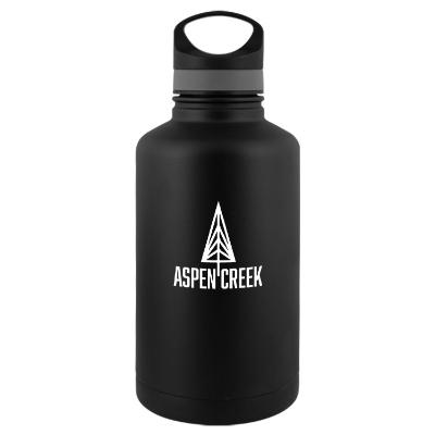 Stainless black growler with custom imprint.