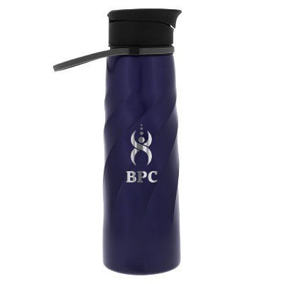 Stainless navy water bottle with custom engraved logo.