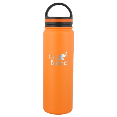 Campus orange stainless water bottle with custom engraved logo.
