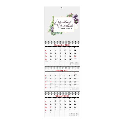 Six inch by eighteen and three-fourths inch three months at a glance calendar with full color logo.