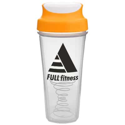 Plastic goldenrod shaker bottle with custom logo in 28 ounces.