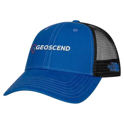 Blue and black custom trucker embroidered cap.
