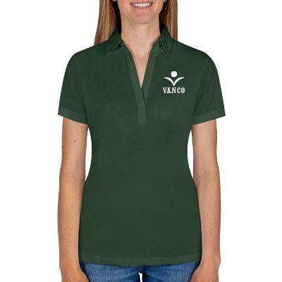 Custom ladies dark green polo with logo.