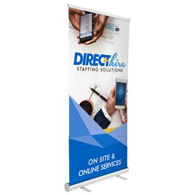 39 inch custom vinyl economy banner with aluminum banner stand.